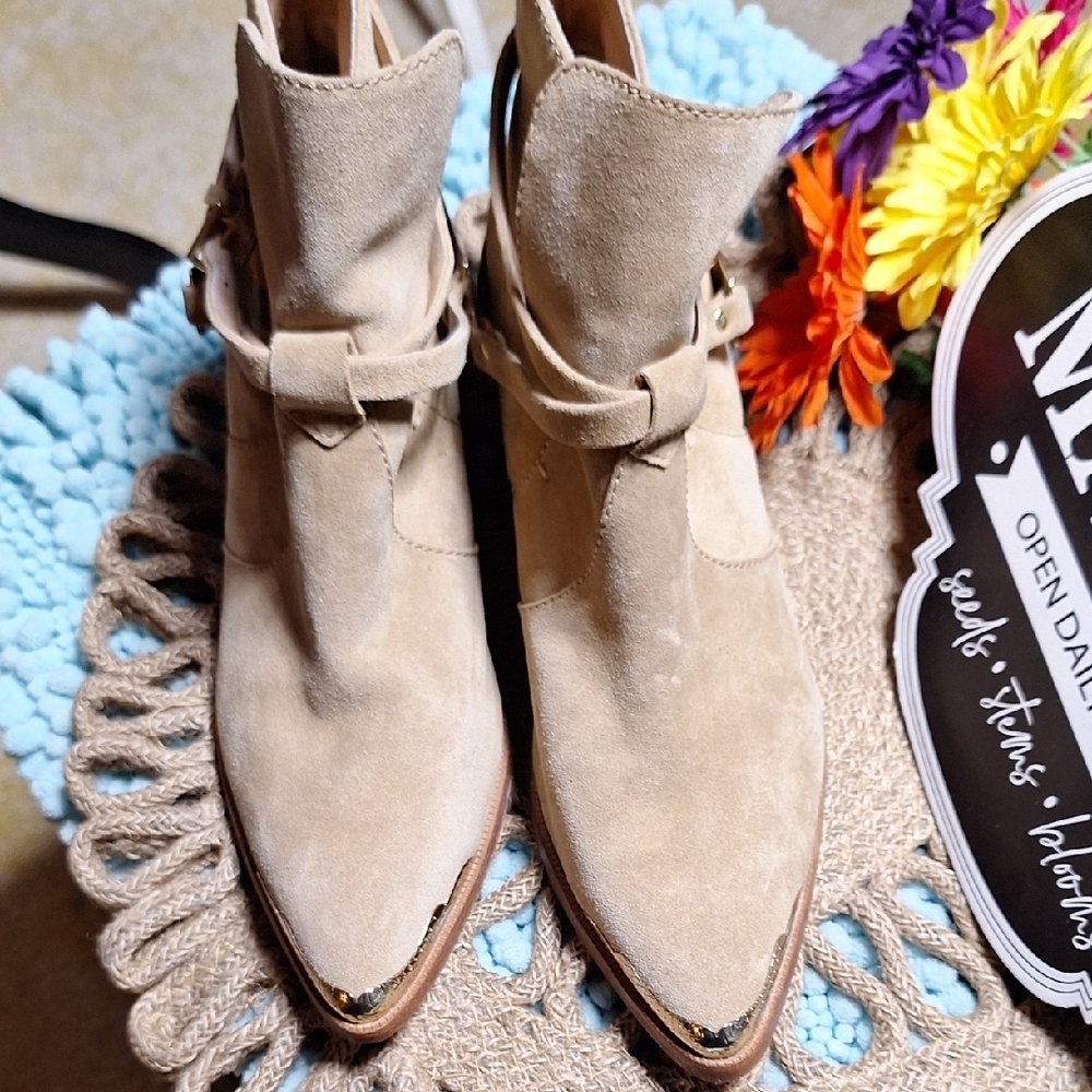 Rachel Zoe Beige Suede Ankle Booties